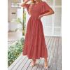 imageZESICA Womens Summer Casual Flutter Short Sleeve Crew Neck Solid Color Smocked Tiered A Line Flowy Beach Midi DressCoral