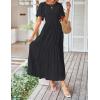 imageZESICA Womens Summer Casual Flutter Short Sleeve Crew Neck Solid Color Smocked Tiered A Line Flowy Beach Midi DressDim