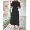 imageZESICA Womens Summer Casual Flutter Short Sleeve Crew Neck Solid Color Smocked Tiered A Line Flowy Beach Midi DressDim