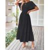 imageZESICA Womens Summer Casual Flutter Short Sleeve Crew Neck Solid Color Smocked Tiered A Line Flowy Beach Midi DressDim