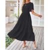 imageZESICA Womens Summer Casual Flutter Short Sleeve Crew Neck Solid Color Smocked Tiered A Line Flowy Beach Midi DressDim