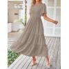 imageZESICA Womens Summer Casual Flutter Short Sleeve Crew Neck Solid Color Smocked Tiered A Line Flowy Beach Midi DressKhaki