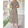 imageZESICA Womens Summer Casual Flutter Short Sleeve Crew Neck Solid Color Smocked Tiered A Line Flowy Beach Midi DressKhaki