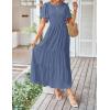 imageZESICA Womens Summer Casual Flutter Short Sleeve Crew Neck Solid Color Smocked Tiered A Line Flowy Beach Midi DressNavy