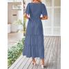 imageZESICA Womens Summer Casual Flutter Short Sleeve Crew Neck Solid Color Smocked Tiered A Line Flowy Beach Midi DressNavy