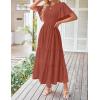 imageZESICA Womens Summer Casual Flutter Short Sleeve Crew Neck Solid Color Smocked Tiered A Line Flowy Beach Midi DressRust