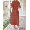 imageZESICA Womens Summer Casual Flutter Short Sleeve Crew Neck Solid Color Smocked Tiered A Line Flowy Beach Midi DressRust