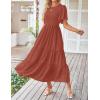 imageZESICA Womens Summer Casual Flutter Short Sleeve Crew Neck Solid Color Smocked Tiered A Line Flowy Beach Midi DressRust