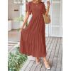 imageZESICA Womens Summer Casual Flutter Short Sleeve Crew Neck Solid Color Smocked Tiered A Line Flowy Beach Midi DressRust