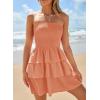 imageZESICA Womens Summer Strapless Smocked Tube Dress 2025 Off Shoulder Ruffle Tiered Flowy Beach Boho Mini SundressPeach