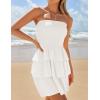 imageZESICA Womens Summer Strapless Smocked Tube Dress 2025 Off Shoulder Ruffle Tiered Flowy Beach Boho Mini SundressWhite
