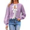 imageZESICA Womens Cardigan Sweaters Fall Winter Long Sleeve Tie Front Cable Knit Chunky Cropped Outerwear CoatPurple