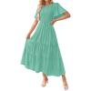 imageZESICA Womens Summer Casual Flutter Short Sleeve Crew Neck Solid Color Smocked Tiered A Line Flowy Beach Midi DressAqua