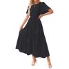 imageZESICA Womens Summer Casual Flutter Short Sleeve Crew Neck Solid Color Smocked Tiered A Line Flowy Beach Midi DressDim