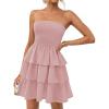 imageZESICA Womens Summer Strapless Smocked Tube Dress 2025 Off Shoulder Ruffle Tiered Flowy Beach Boho Mini SundressPink