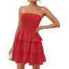 imageZESICA Womens Summer Strapless Smocked Tube Dress 2025 Off Shoulder Ruffle Tiered Flowy Beach Boho Mini SundressRed