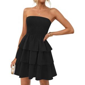 imageZESICA Womens Summer Strapless Smocked Tube Dress 2025 Off Shoulder Ruffle Tiered Flowy Beach Boho Mini SundressBlack