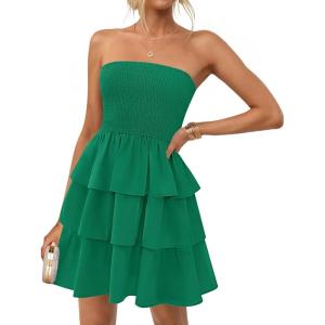 imageZESICA Womens Summer Strapless Smocked Tube Dress 2025 Off Shoulder Ruffle Tiered Flowy Beach Boho Mini SundressGreen