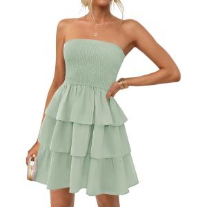 imageZESICA Womens Summer Strapless Smocked Tube Dress 2025 Off Shoulder Ruffle Tiered Flowy Beach Boho Mini SundressMint
