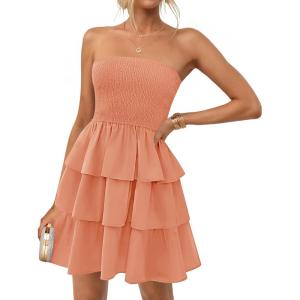 imageZESICA Womens Summer Strapless Smocked Tube Dress 2025 Off Shoulder Ruffle Tiered Flowy Beach Boho Mini SundressPeach