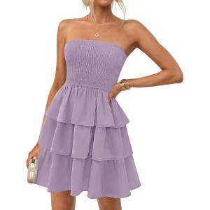 imageZESICA Womens Summer Strapless Smocked Tube Dress 2025 Off Shoulder Ruffle Tiered Flowy Beach Boho Mini SundressPurple