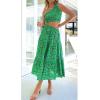 imageZESICA Womens 2025 Summer Plaid Flower Elastic High Waist Flowy A Line Maxi Skirt with PocketsGrassgreen