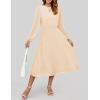 imageZESICA Womens Fall Long Sleeve Dresses 2025 Casual Crewneck Chiffon Swing Pleated A Line Cocktail Party Midi DressApricot