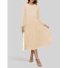 imageZESICA Womens Fall Long Sleeve Dresses 2025 Casual Crewneck Chiffon Swing Pleated A Line Cocktail Party Midi DressApricot