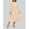 imageZESICA Womens Fall Long Sleeve Dresses 2025 Casual Crewneck Chiffon Swing Pleated A Line Cocktail Party Midi DressApricot