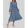 imageZESICA Womens Fall Long Sleeve Dresses 2025 Casual Crewneck Chiffon Swing Pleated A Line Cocktail Party Midi DressDusty Blue