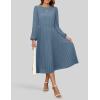 imageZESICA Womens Fall Long Sleeve Dresses 2025 Casual Crewneck Chiffon Swing Pleated A Line Cocktail Party Midi DressDusty Blue