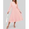 imageZESICA Womens Fall Long Sleeve Dresses 2025 Casual Crewneck Chiffon Swing Pleated A Line Cocktail Party Midi DressLight Pink