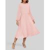 imageZESICA Womens Fall Long Sleeve Dresses 2025 Casual Crewneck Chiffon Swing Pleated A Line Cocktail Party Midi DressLight Pink