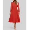 imageZESICA Womens Fall Long Sleeve Dresses 2025 Casual Crewneck Chiffon Swing Pleated A Line Cocktail Party Midi DressRed