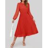 imageZESICA Womens Fall Long Sleeve Dresses 2025 Casual Crewneck Chiffon Swing Pleated A Line Cocktail Party Midi DressRed