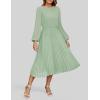 imageZESICA Womens Fall Long Sleeve Dresses 2025 Casual Crewneck Chiffon Swing Pleated A Line Cocktail Party Midi DressSage Green