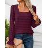 imageZESICA Womens Puff Long Sleeve Square Neck Shirts Fall Causal Trendy Tunic TopsDarkblue