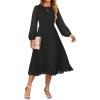 imageZESICA Womens Fall Long Sleeve Dresses 2025 Casual Crewneck Chiffon Swing Pleated A Line Cocktail Party Midi DressBlack