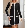 imageZESICA Fall Dresses for Women 2025 Long Sleeve Button Color Block Knit Bodycon Short Sweater Dresses with PocketsBlack