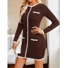 imageZESICA Fall Dresses for Women 2025 Long Sleeve Button Color Block Knit Bodycon Short Sweater Dresses with PocketsCoffee