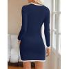 imageZESICA Fall Dresses for Women 2025 Long Sleeve Button Color Block Knit Bodycon Short Sweater Dresses with PocketsNavy
