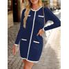 imageZESICA Fall Dresses for Women 2025 Long Sleeve Button Color Block Knit Bodycon Short Sweater Dresses with PocketsNavy