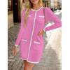 imageZESICA Fall Dresses for Women 2025 Long Sleeve Button Color Block Knit Bodycon Short Sweater Dresses with PocketsPink
