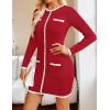 imageZESICA Fall Dresses for Women 2025 Long Sleeve Button Color Block Knit Bodycon Short Sweater Dresses with PocketsRed