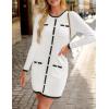 imageZESICA Fall Dresses for Women 2025 Long Sleeve Button Color Block Knit Bodycon Short Sweater Dresses with PocketsWhite