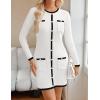 imageZESICA Fall Dresses for Women 2025 Long Sleeve Button Color Block Knit Bodycon Short Sweater Dresses with PocketsWhite