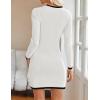 imageZESICA Fall Dresses for Women 2025 Long Sleeve Button Color Block Knit Bodycon Short Sweater Dresses with PocketsWhite