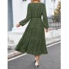 imageZESICA Womens Springl Long Sleeve Maxi Dresses Casual Crew Neck Swiss Dot Tiered Flowy A Line Wedding Guest DressArmy Green