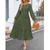 imageZESICA Womens Springl Long Sleeve Maxi Dresses Casual Crew Neck Swiss Dot Tiered Flowy A Line Wedding Guest DressArmy Green