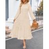 imageZESICA Womens Springl Long Sleeve Maxi Dresses Casual Crew Neck Swiss Dot Tiered Flowy A Line Wedding Guest DressBeige